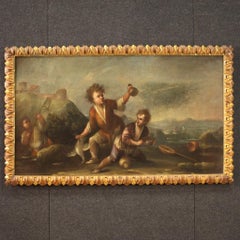 huile sur toile du XVIIIe siècle Peinture de paysage italien avec enfants, 1730
