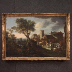 18th Century Oil on Canvas Italian Landscape Painting with Figures, 1750