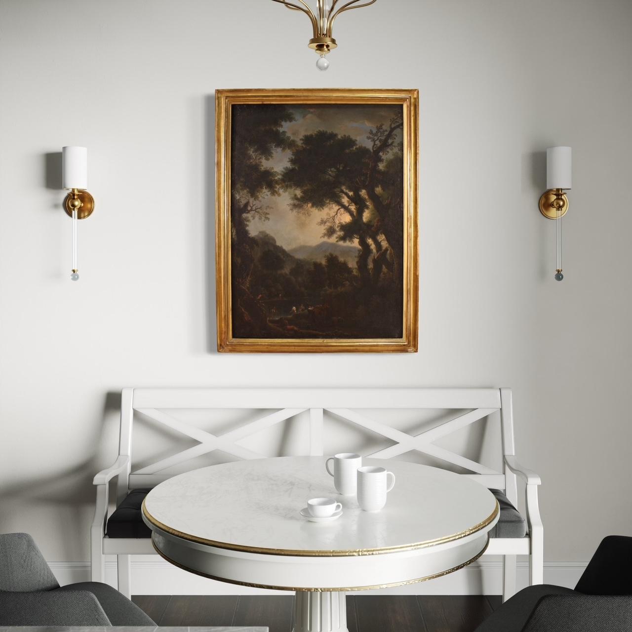 huile sur toile du XVIIIe siècle Paysage italien avec personnages au coucher du soleil en vente 8