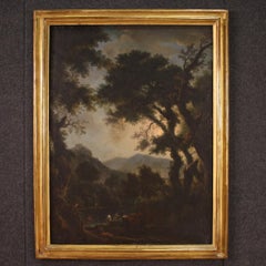 18th Century Oil on Canvas Italian Landscape with Figures at Sunset Painting
