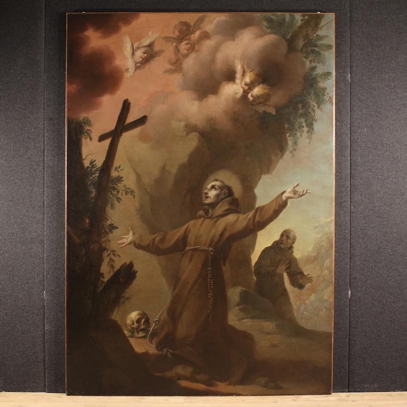 18th Century Oil on Canvas Italian Painting Ecstasy of Saint Francis of Assisi