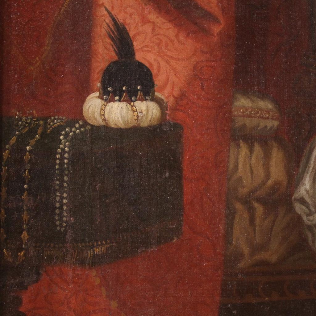 18th Century Oil on Canvas Italian Painting Joseph and and Potiphar's Wife in vendita 7