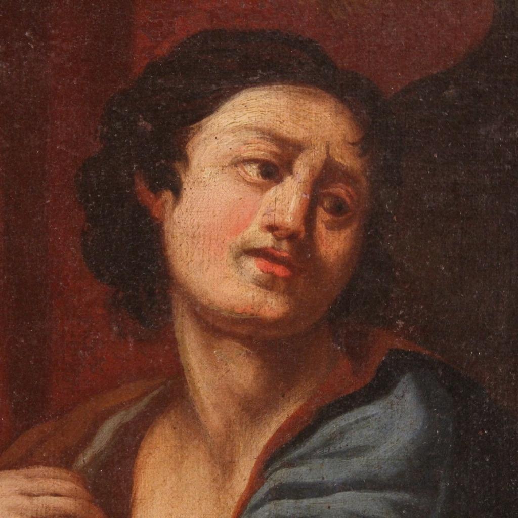 18th Century Oil on Canvas Italian Painting Joseph and and Potiphar's Wife in vendita 9