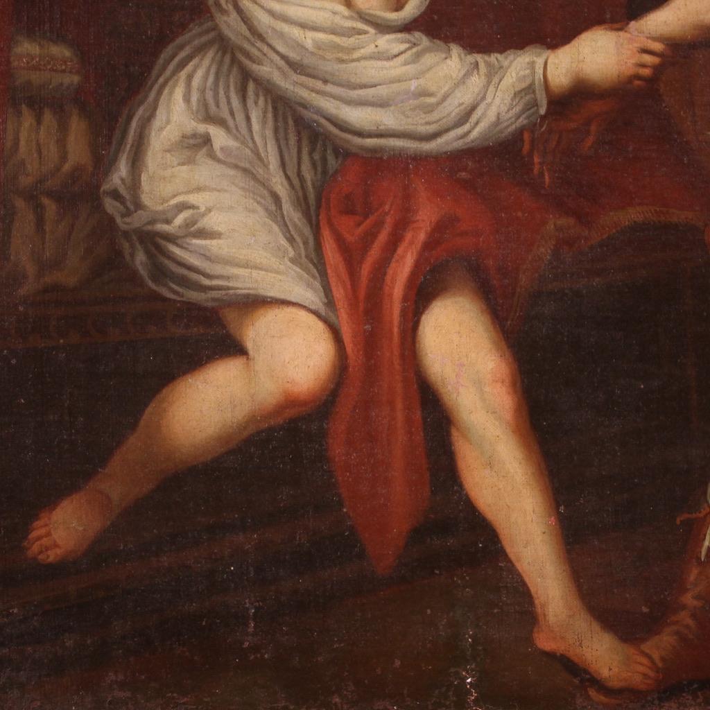 18th Century Oil on Canvas Italian Painting Joseph and and Potiphar's Wife in vendita 11