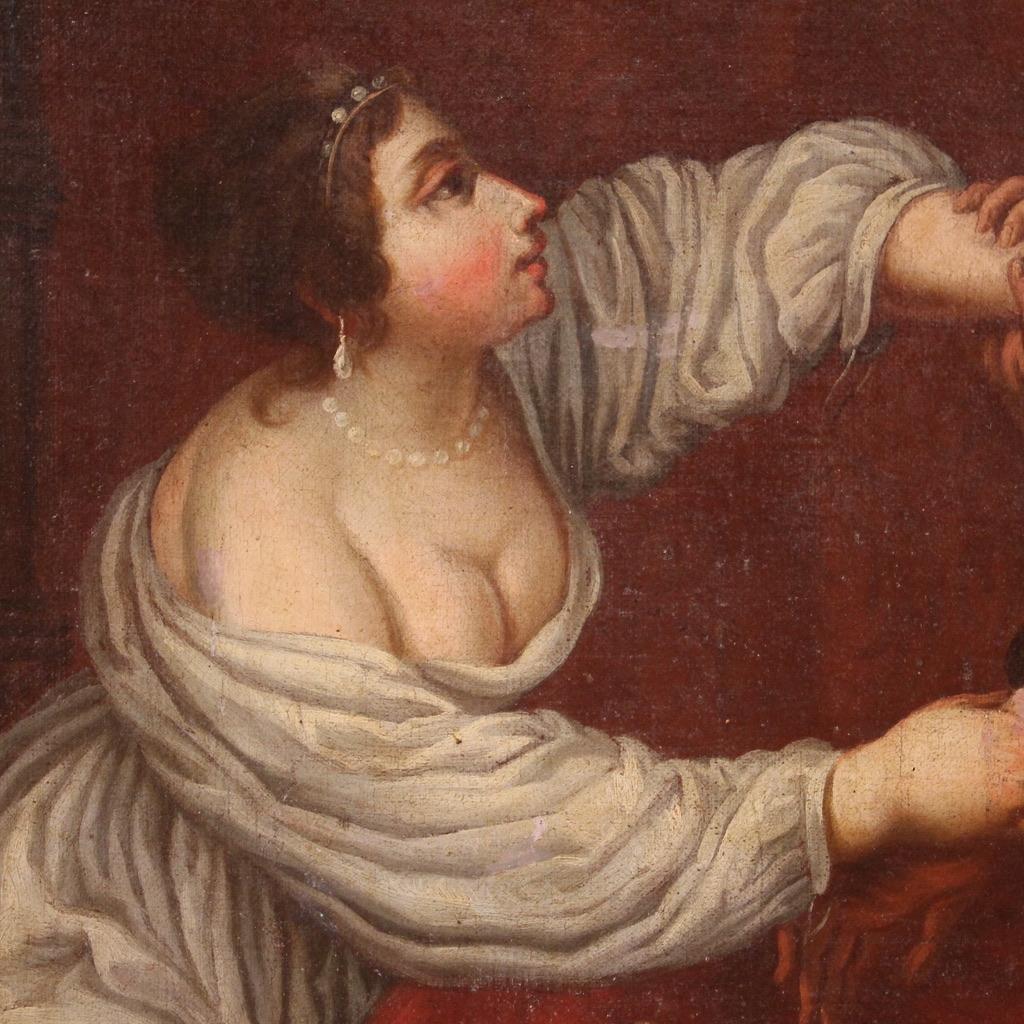 18th Century Oil on Canvas Italian Painting Joseph and and Potiphar's Wife in vendita 5
