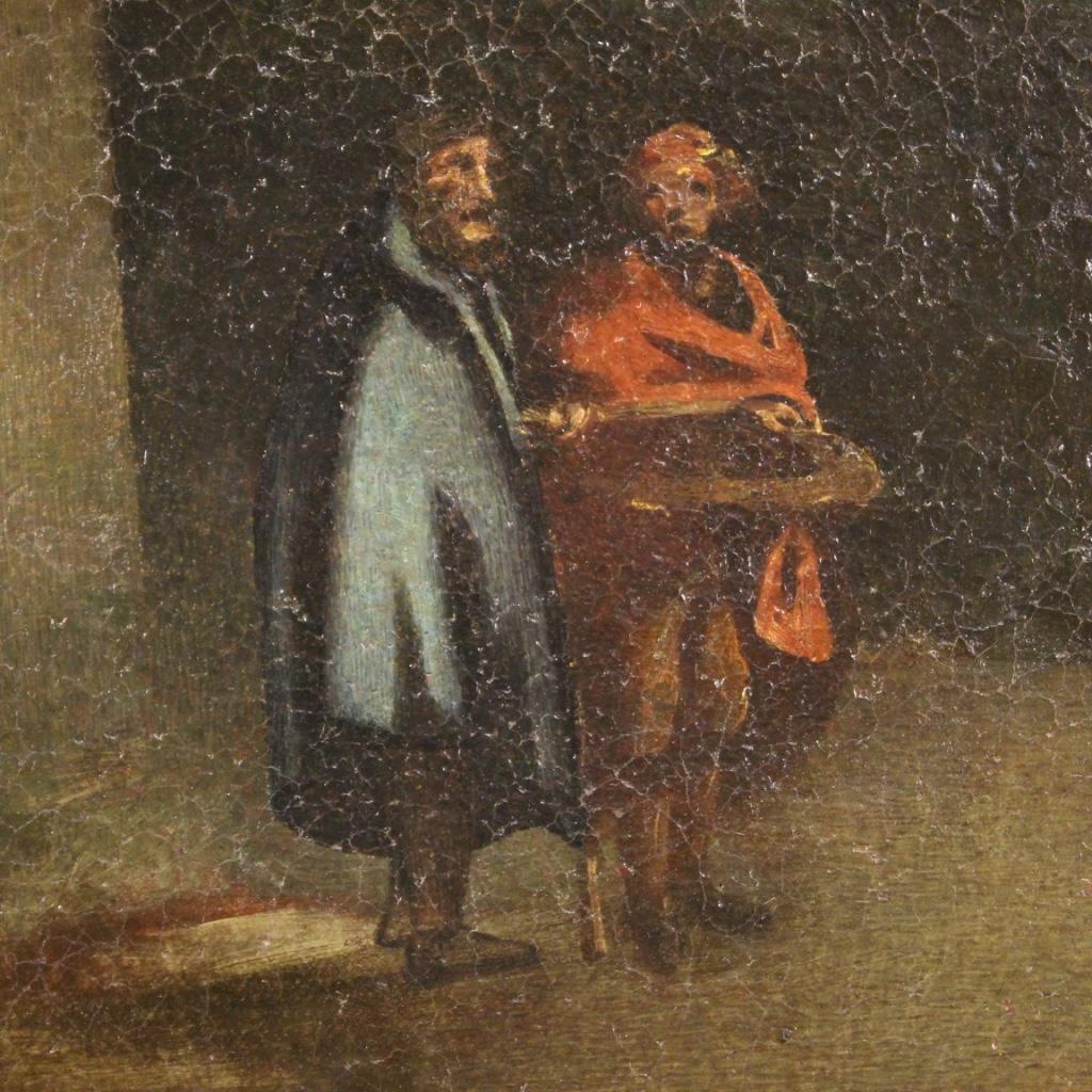 siglo XVIII Óleo sobre Lienzo Pintura Italiana Paisaje Personajes y Ruinas, 1750 en venta 3