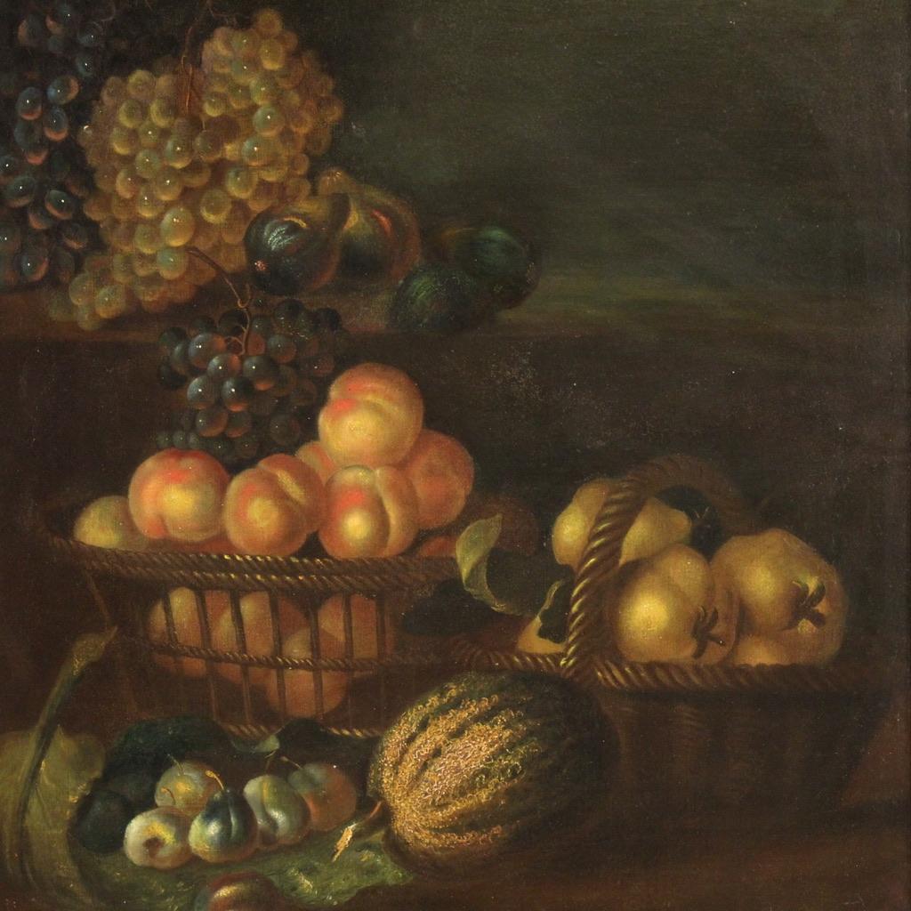 19. Jahrhundert Öl auf Leinwand Italienisches Gemälde Stilleben mit Früchten, 1870 (Black), Still-Life Painting, von Unknown