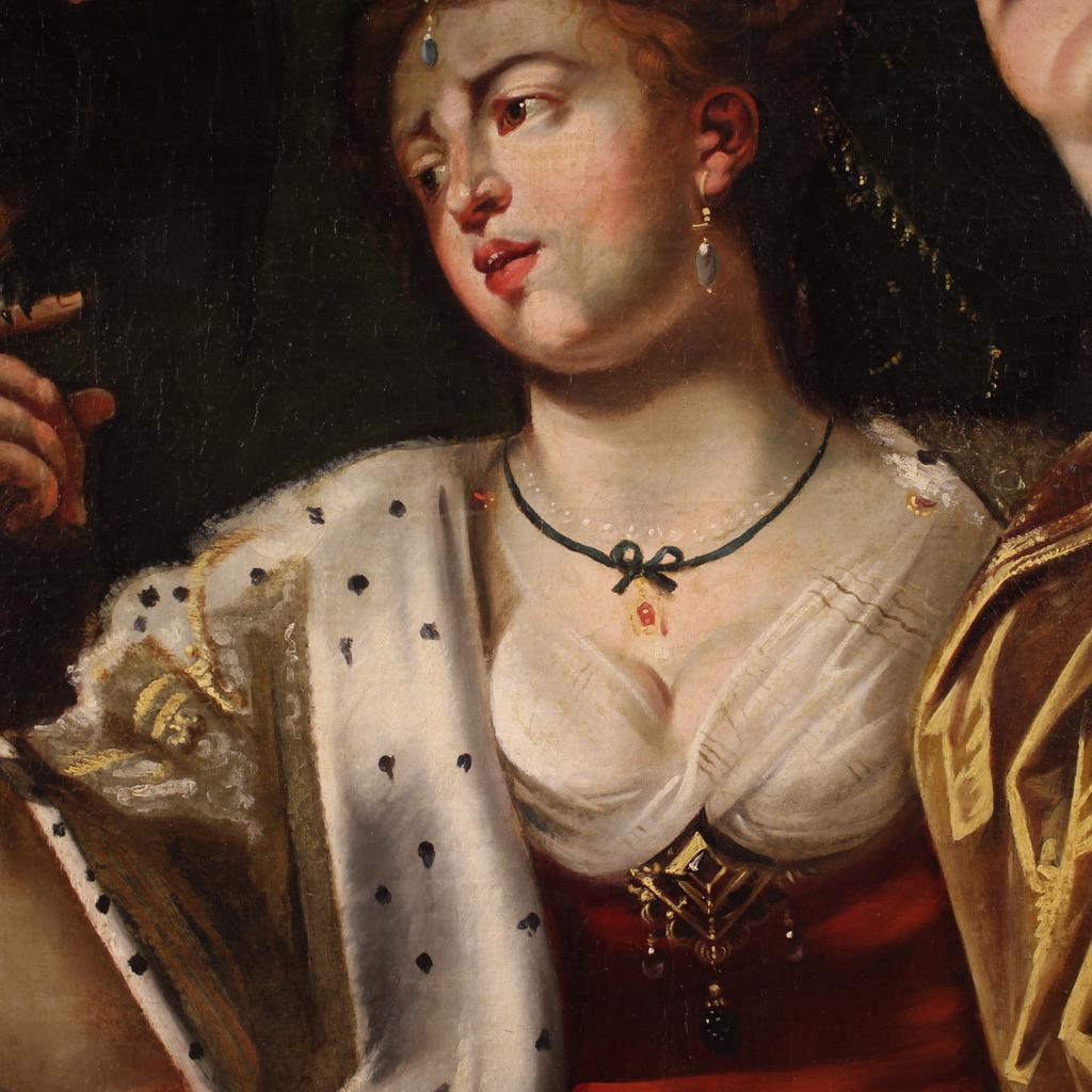 18th Century Oil on Canvas Italian Portrait Painting Lady with Parrot, 1780 For Sale 11