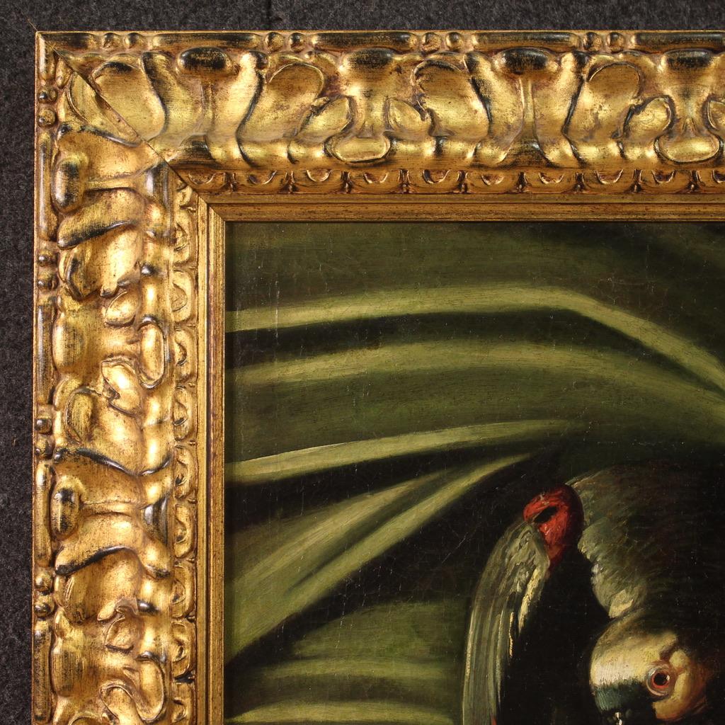 18th Century Oil on Canvas Italian Portrait Painting Lady with Parrot, 1780 For Sale 12