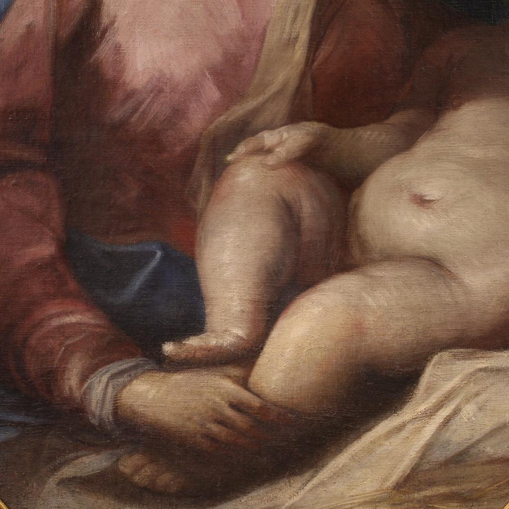18. Jahrhundert Öl auf Leinwand Italienisch religiöse Malerei Madonna mit Kind, 1750 im Angebot 8