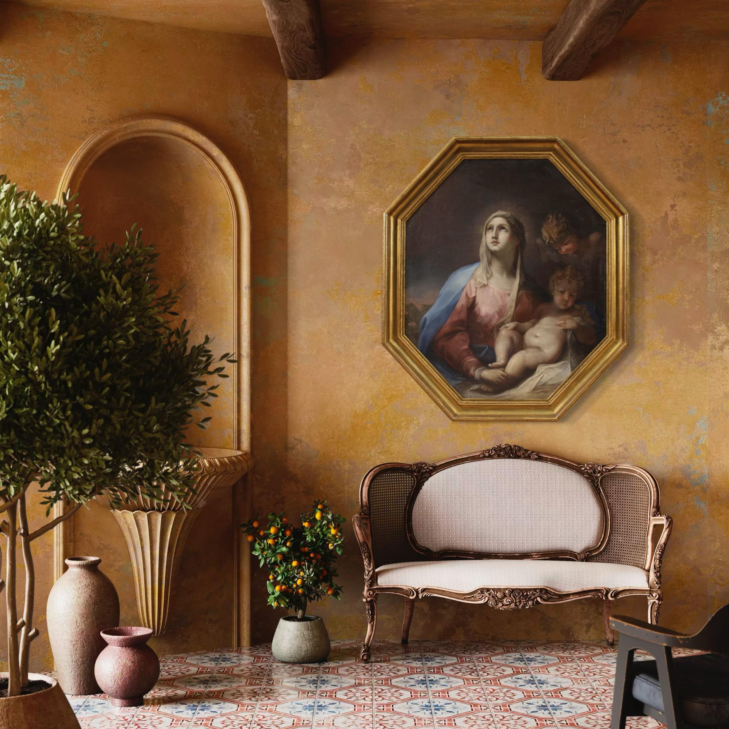 18. Jahrhundert Öl auf Leinwand Italienisch religiöse Malerei Madonna mit Kind, 1750 im Angebot 9