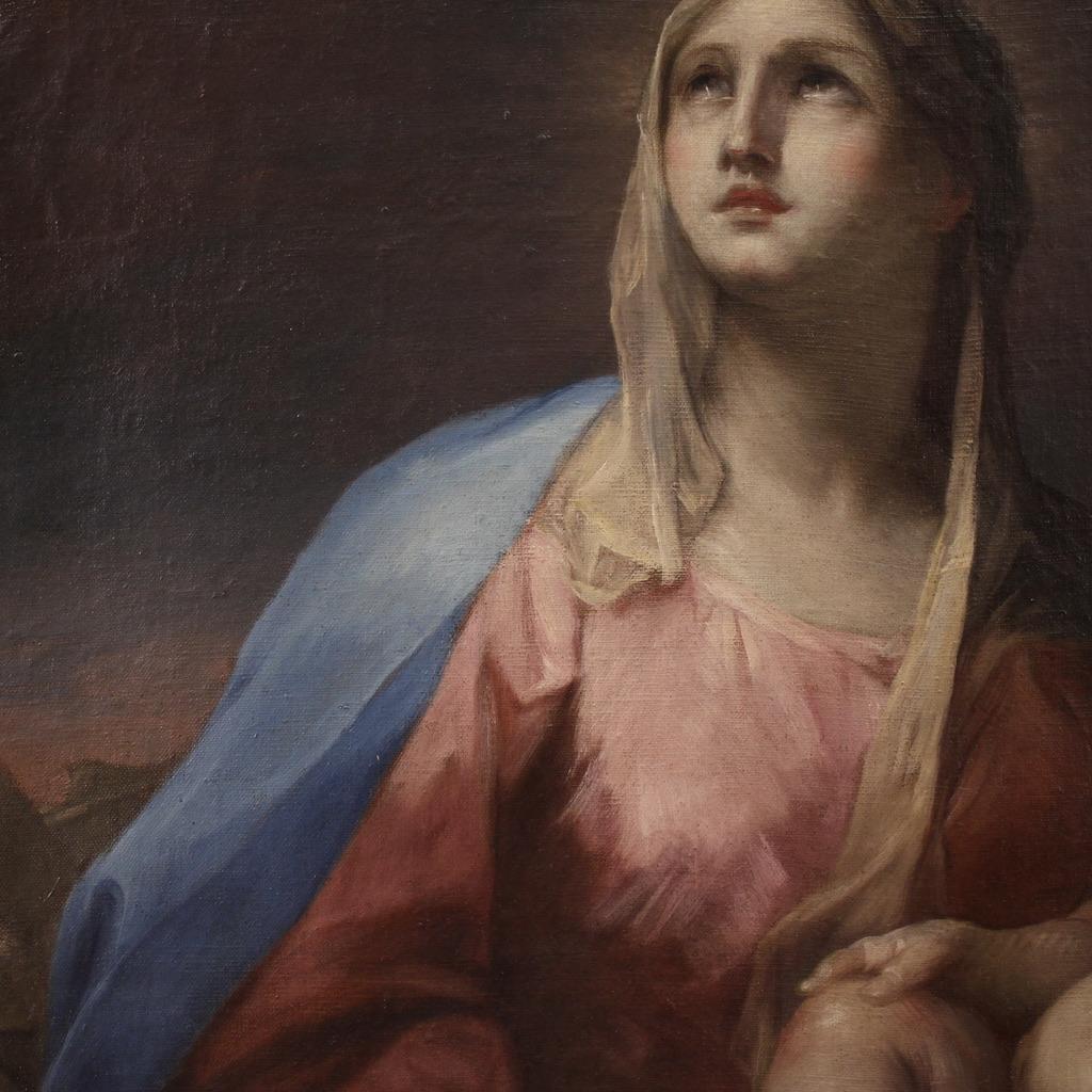 18. Jahrhundert Öl auf Leinwand Italienisch religiöse Malerei Madonna mit Kind, 1750 im Angebot 11