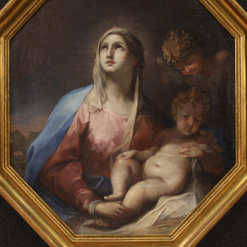 18. Jahrhundert Öl auf Leinwand Italienisch religiöse Malerei Madonna mit Kind, 1750 (Schwarz), Figurative Painting, von Unknown