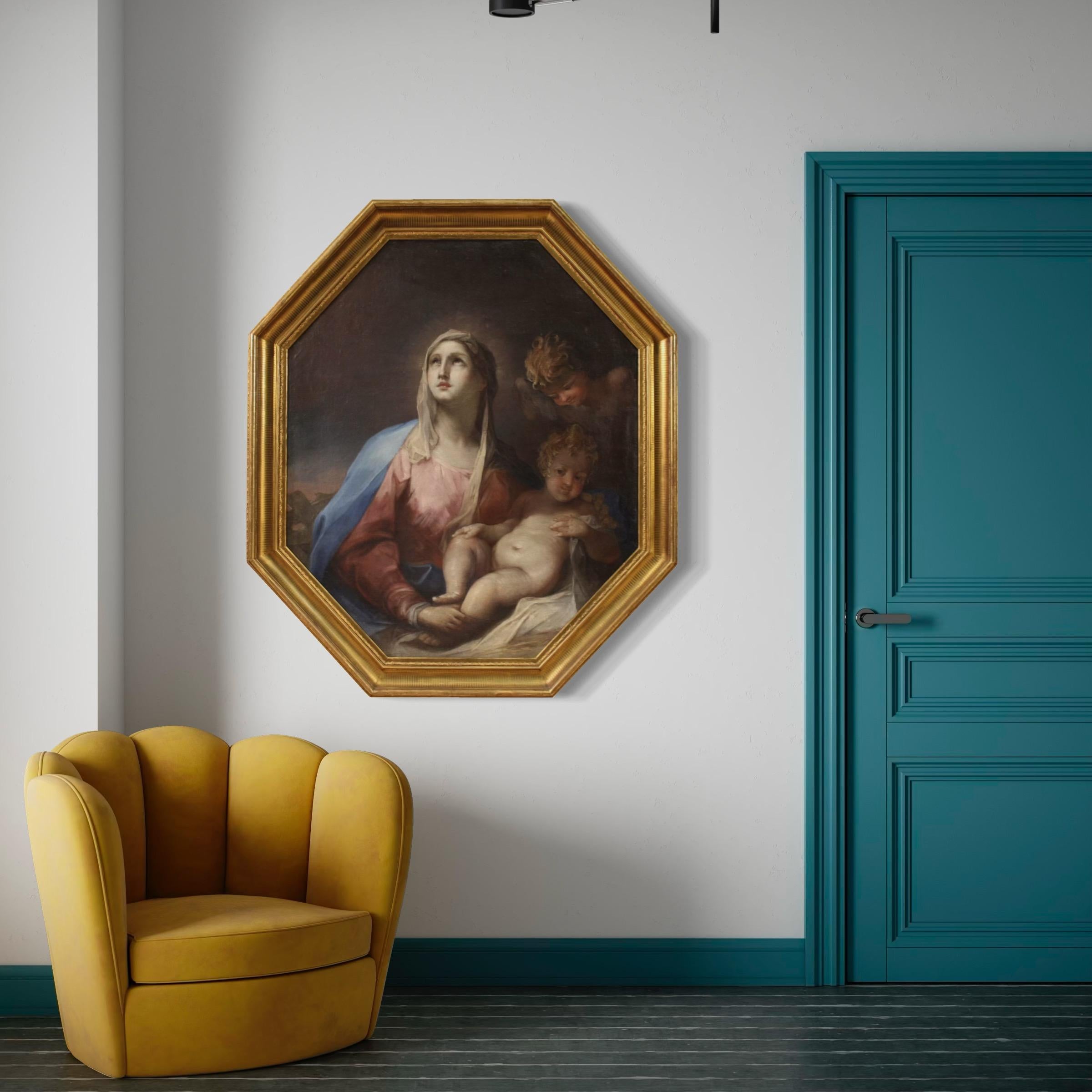 18. Jahrhundert Öl auf Leinwand Italienisch religiöse Malerei Madonna mit Kind, 1750 im Angebot 1