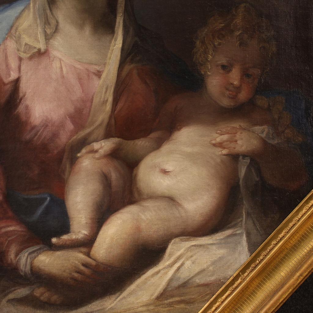 18. Jahrhundert Öl auf Leinwand Italienisch religiöse Malerei Madonna mit Kind, 1750 im Angebot 2