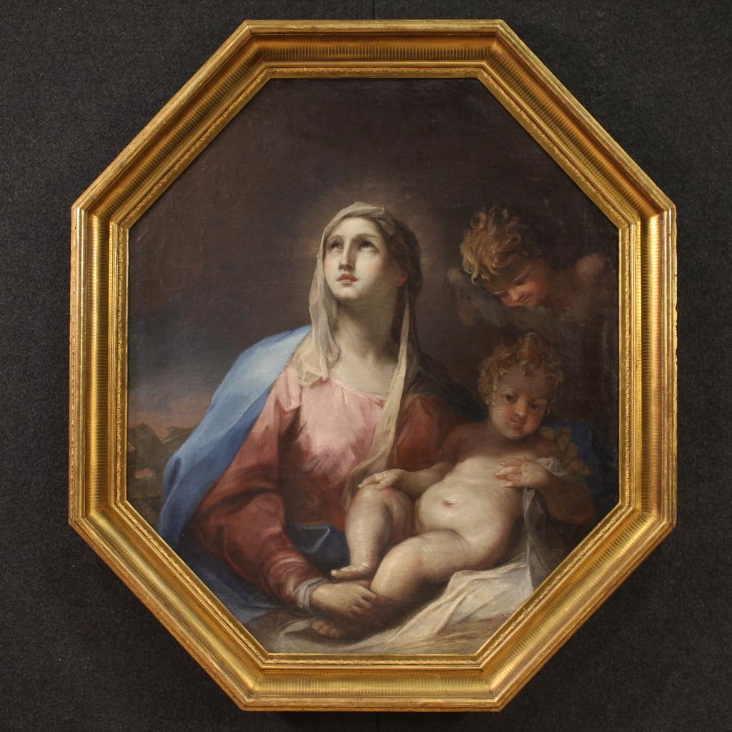 Huile sur toile du 18e siècle Peinture religieuse italienne Madone à l'enfant, 1750