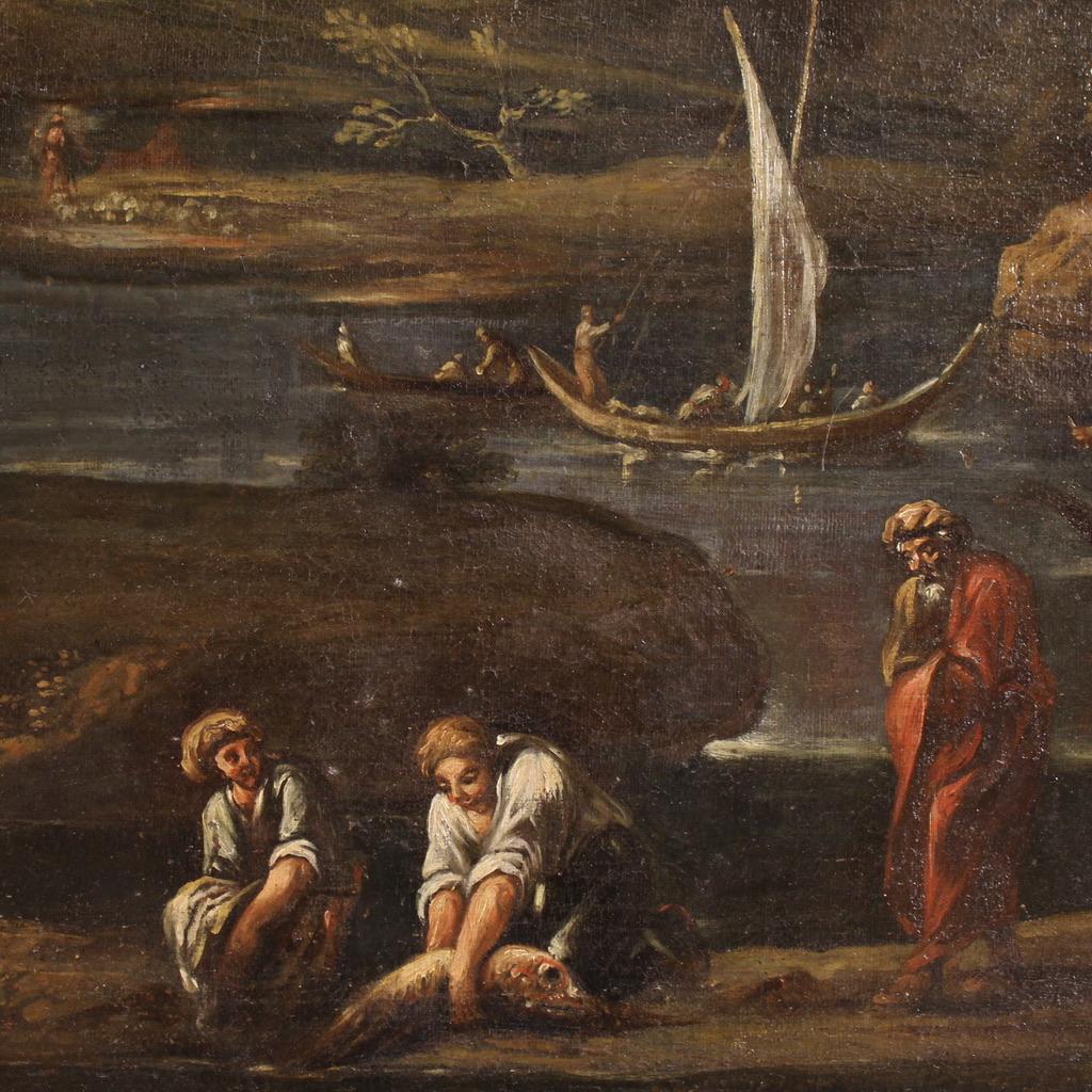 óleo sobre lienzo del siglo XVIII Pintura italiana de paisaje marino, 1770 6