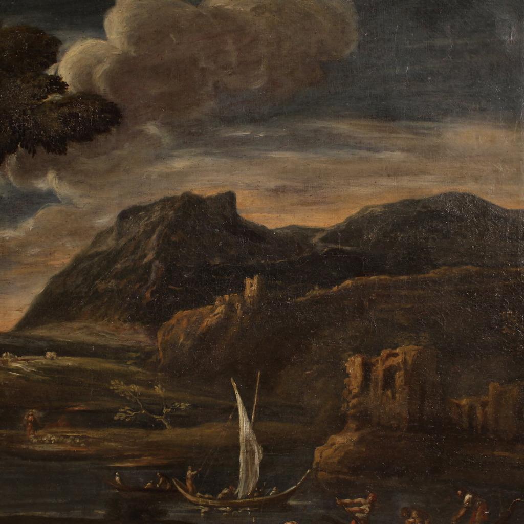 óleo sobre lienzo del siglo XVIII Pintura italiana de paisaje marino, 1770 11
