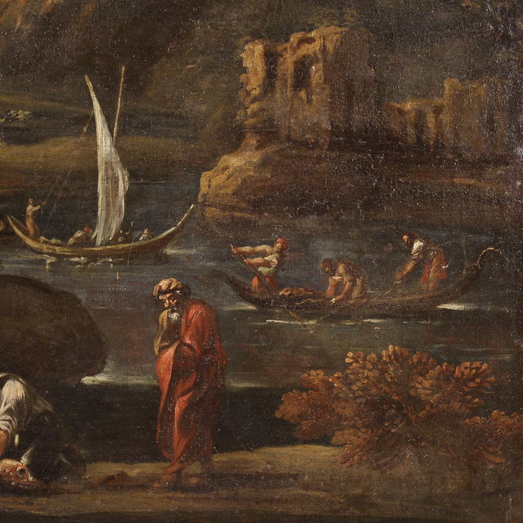 óleo sobre lienzo del siglo XVIII Pintura italiana de paisaje marino, 1770 5