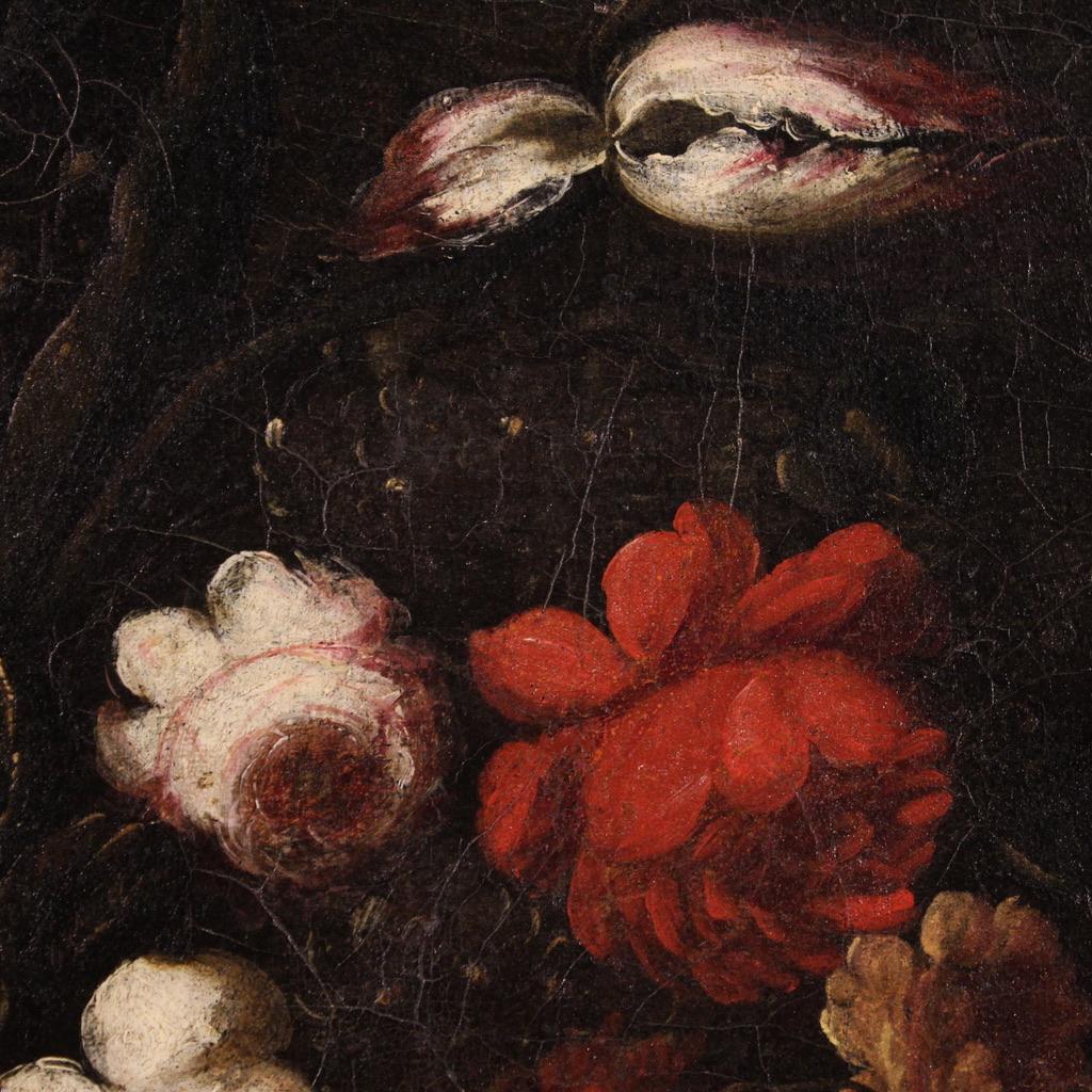 18th Century Oil on Canvas Italian Still Life with Flowers Painting, 1720 8