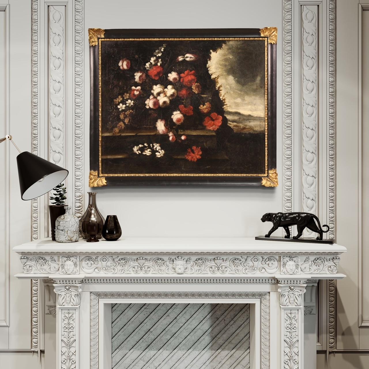 18th Century Oil on Canvas Italian Still Life with Flowers Painting, 1720 1