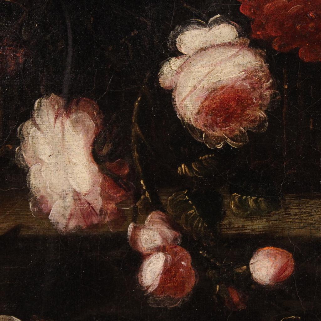 18th Century Oil on Canvas Italian Still Life with Flowers Painting, 1720 3