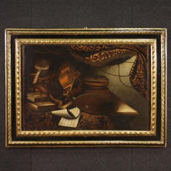 óleo sobre lienzo del siglo XVIII Instrumentos musicales Naturaleza muerta Pintura italiana, 1740