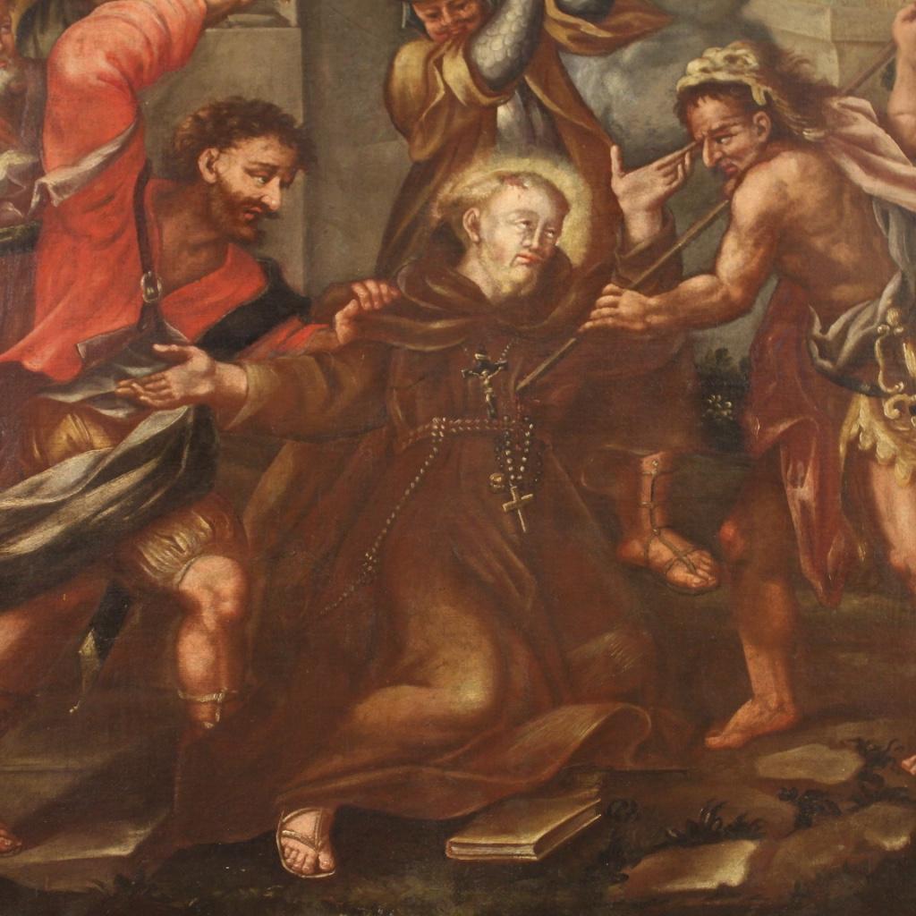 18th Century Oil On Canvas Painting Martyrdom Saint Fidelis of Sigmaringen, 1770 8