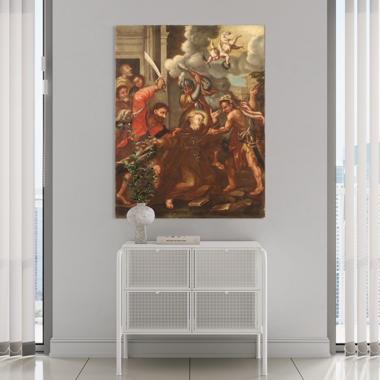 18th Century Oil On Canvas Painting Martyrdom Saint Fidelis of Sigmaringen, 1770 10