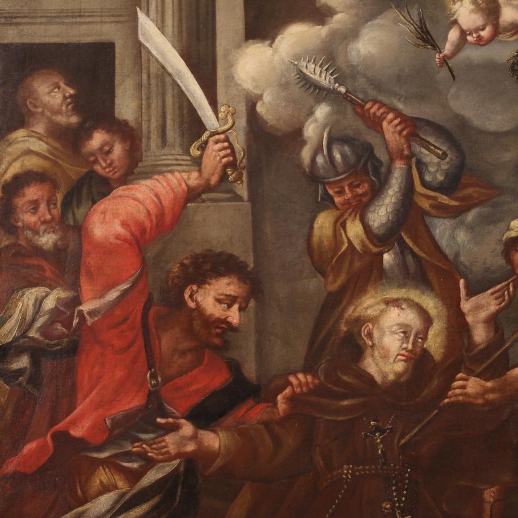 18th Century Oil On Canvas Painting Martyrdom Saint Fidelis of Sigmaringen, 1770 4