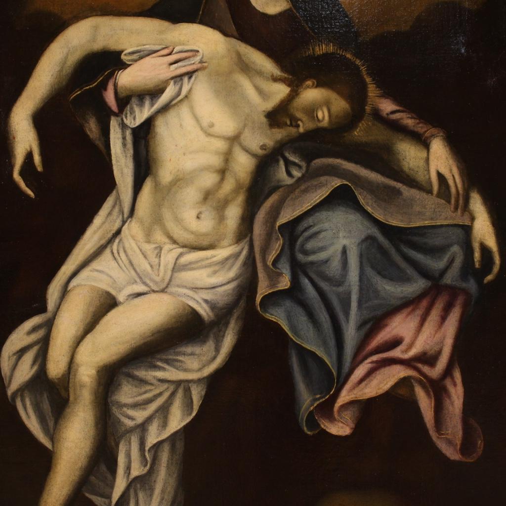 18. Jahrhundert Öl auf Leinwand Spanisch religiöse Malerei Jungfrau mit Christus, 1750 im Angebot 8