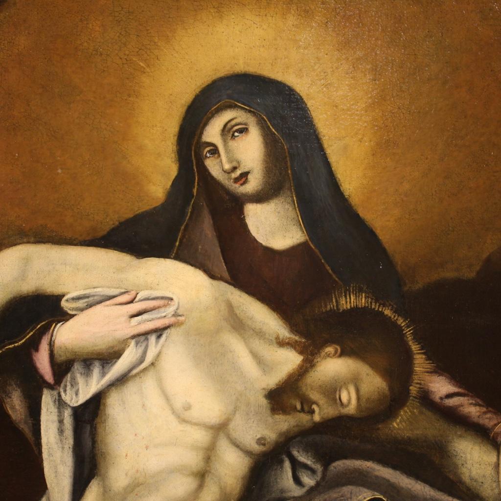 18. Jahrhundert Öl auf Leinwand Spanisch religiöse Malerei Jungfrau mit Christus, 1750 im Angebot 10