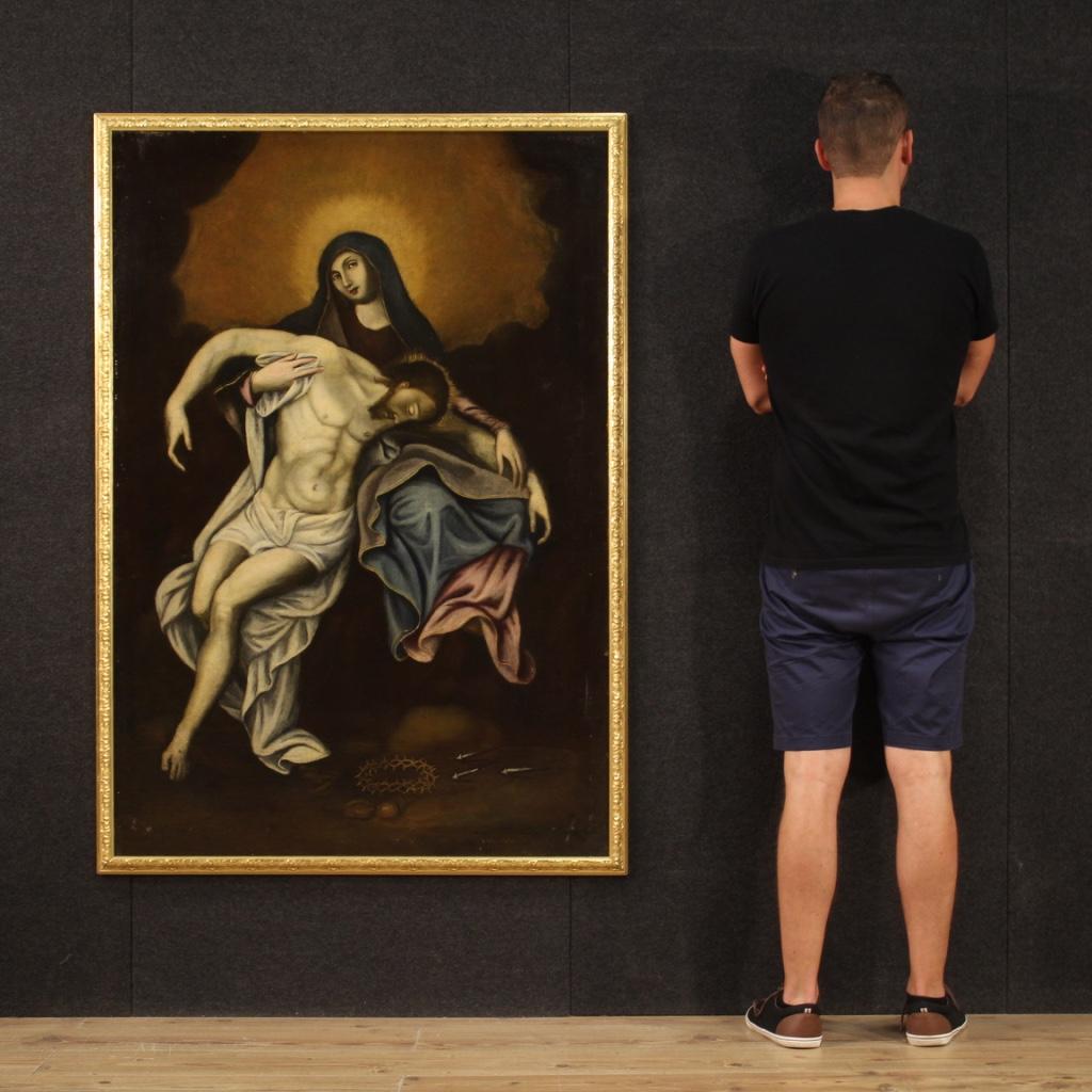 18. Jahrhundert Öl auf Leinwand Spanisch religiöse Malerei Jungfrau mit Christus, 1750 im Angebot 12