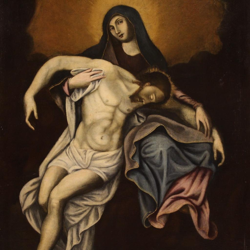 18. Jahrhundert Öl auf Leinwand Spanisch religiöse Malerei Jungfrau mit Christus, 1750 (Black), Figurative Painting, von Unknown