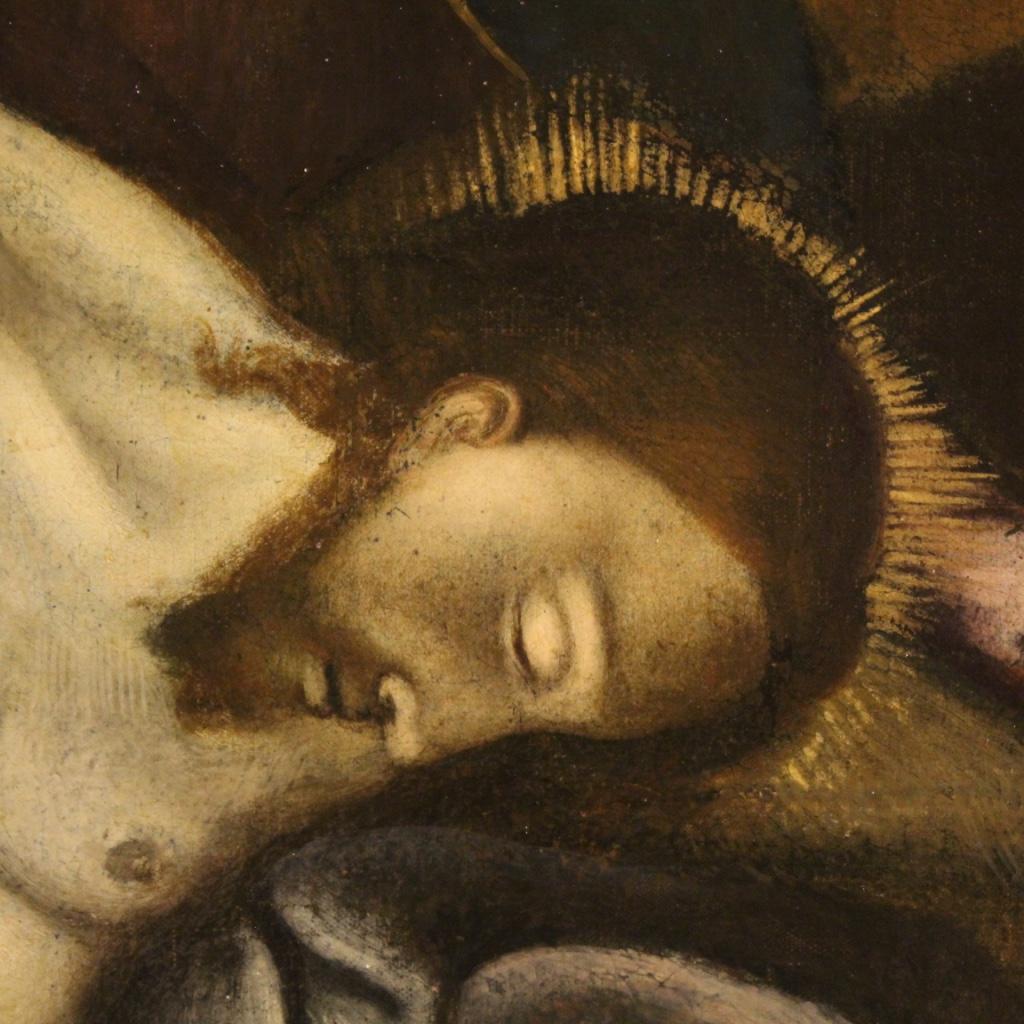 18. Jahrhundert Öl auf Leinwand Spanisch religiöse Malerei Jungfrau mit Christus, 1750 im Angebot 3