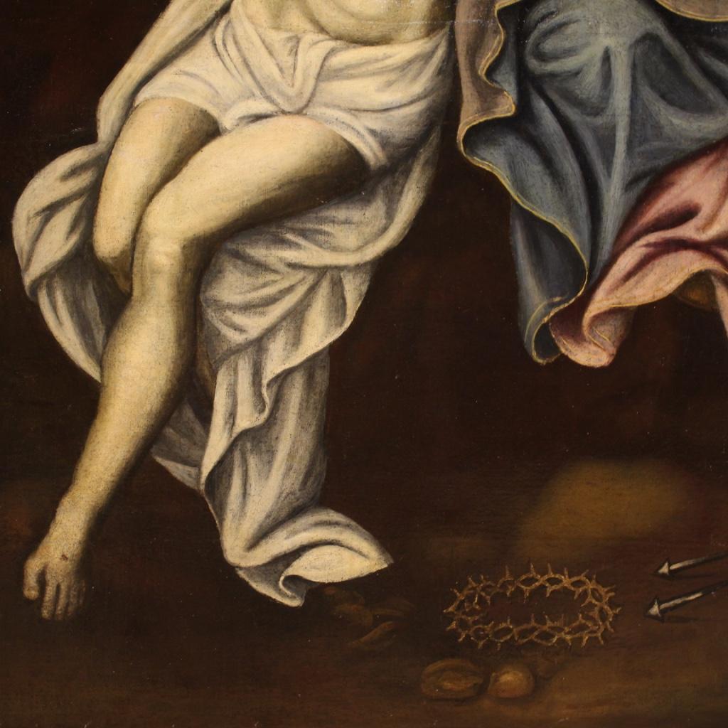 18. Jahrhundert Öl auf Leinwand Spanisch religiöse Malerei Jungfrau mit Christus, 1750 im Angebot 4
