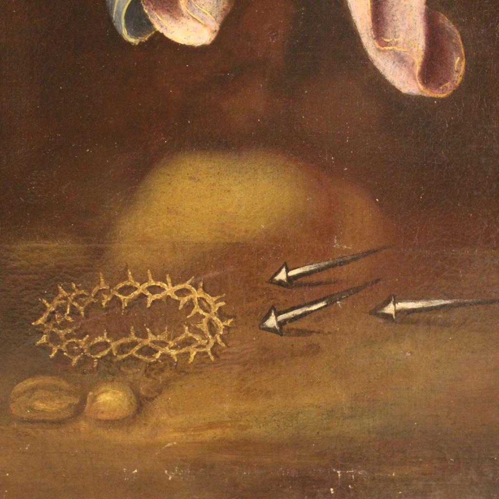 18. Jahrhundert Öl auf Leinwand Spanisch religiöse Malerei Jungfrau mit Christus, 1750 im Angebot 5