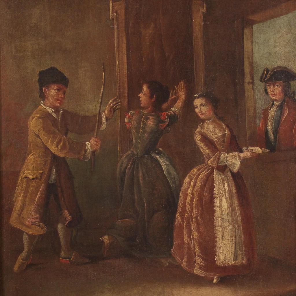 óleo sobre lienzo del siglo XVIII Pintura de escena interior de la escuela veneciana, 1770 - Painting de Unknown