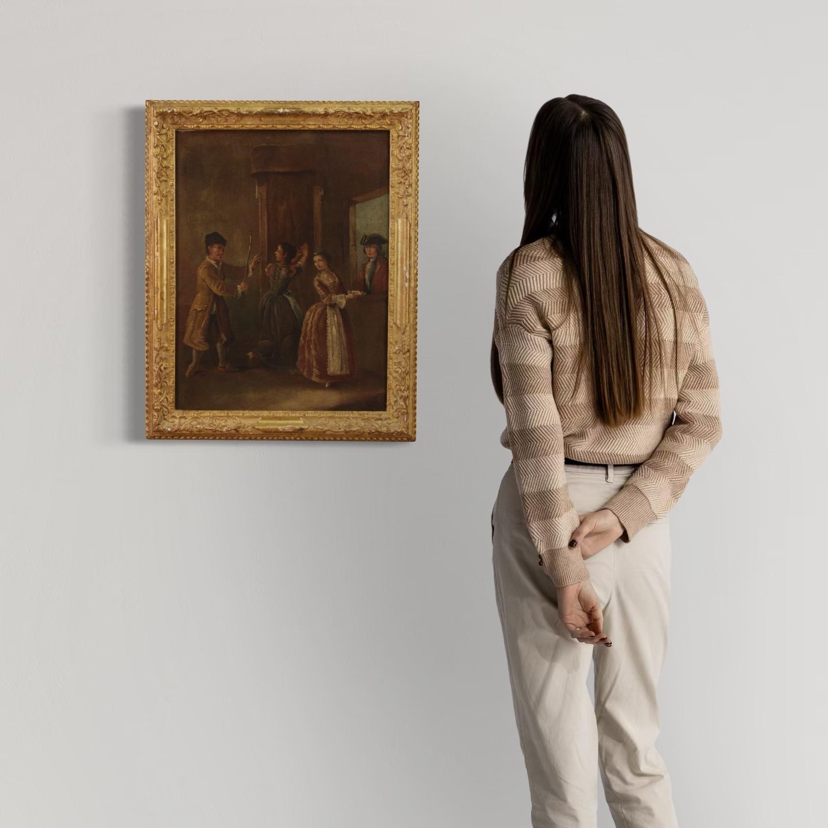 óleo sobre lienzo del siglo XVIII Pintura de escena interior de la escuela veneciana, 1770 - Figurative Painting Black de Unknown