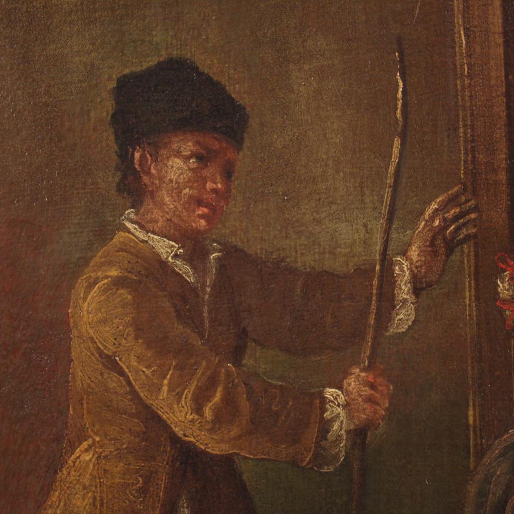 óleo sobre lienzo del siglo XVIII Pintura de escena interior de la escuela veneciana, 1770 3
