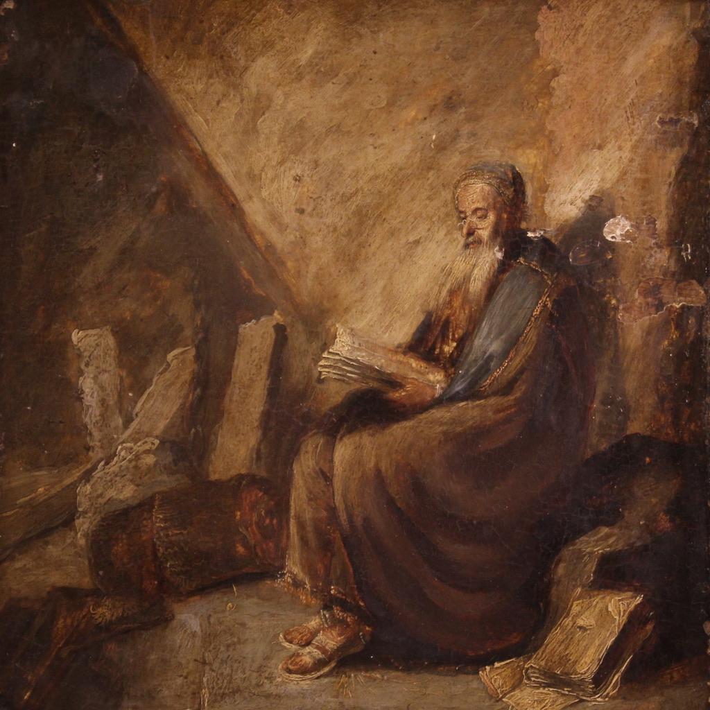 18th century Antique Oil on Panel Saint Paul Imprisoned in Philippi Painting - Portrait Painting Brown di Unknown