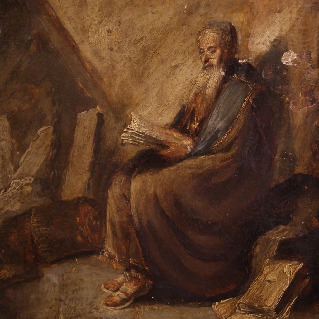 18th century Antique Oil on Panel Saint Paul Imprisoned in Philippi Painting 1