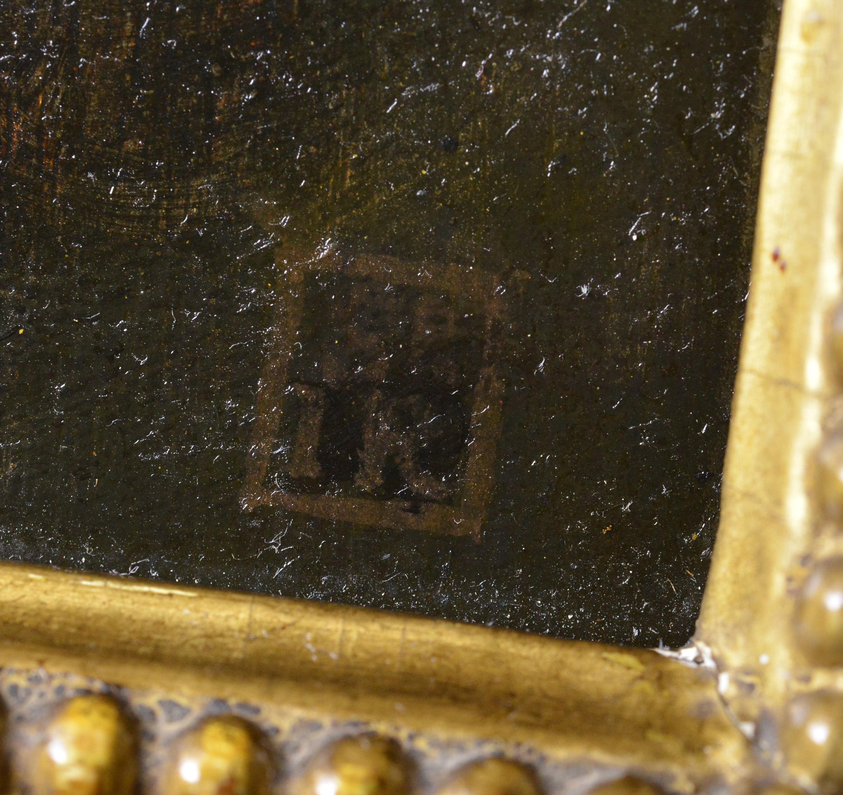 Olio su pannello del XVIII secolo Ritratto di nobildonna con cappello piumato firmato in cornice in vendita 2