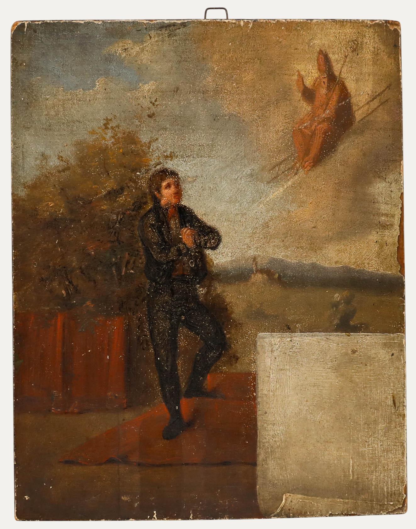 Figurative Painting de Unknown - Óleo del siglo XVIII - Oración a San Pedro