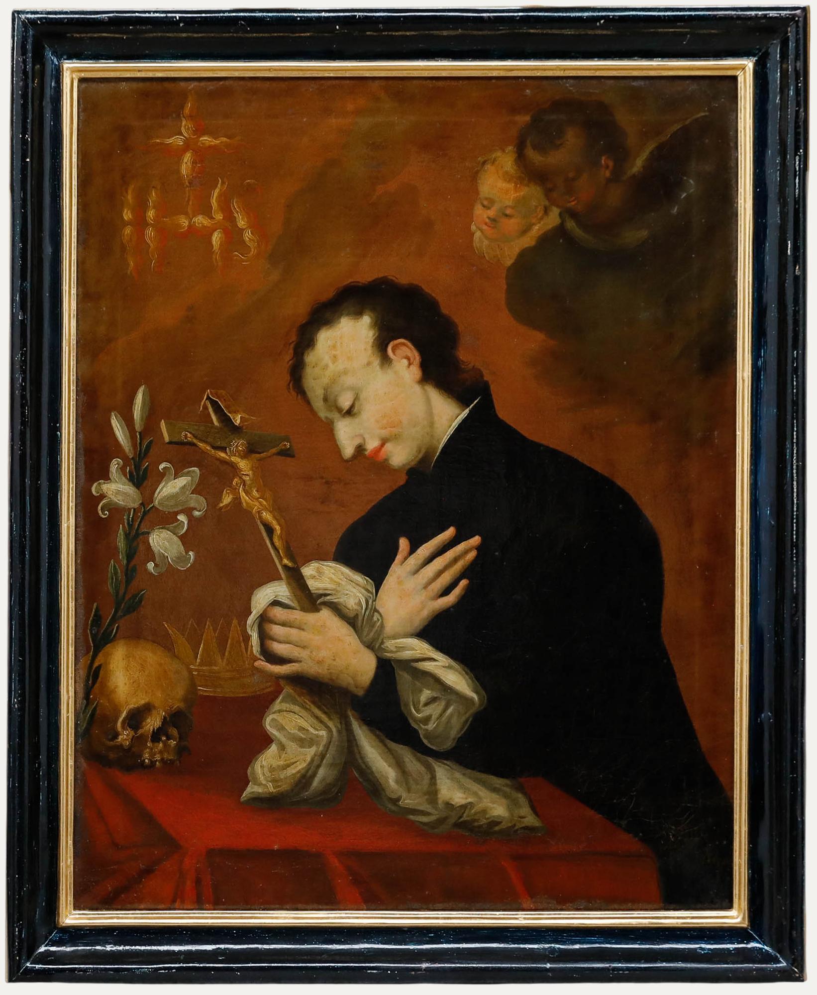 Figurative Painting Unknown - Huile du 18e siècle - Saint Aloysius Gonzaga
