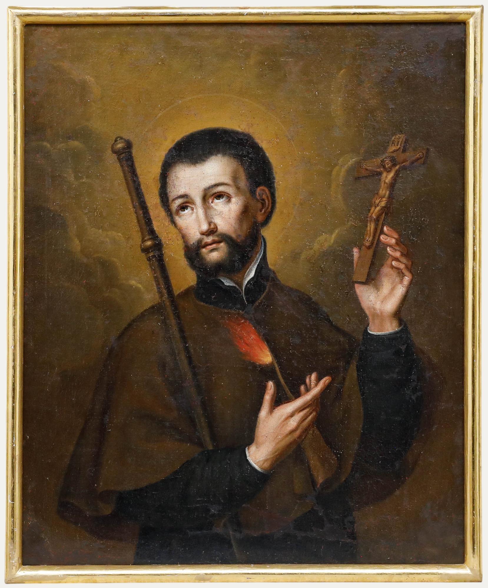 Figurative Painting de Unknown - Óleo del siglo XVIII - San Francisco Javier