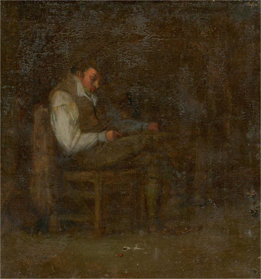 Unknown Portrait Painting - 18th Century Oil - The Sleeping Drunk