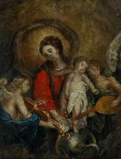 18th Century Oil - The Virgin and Child with Angelic Musicians