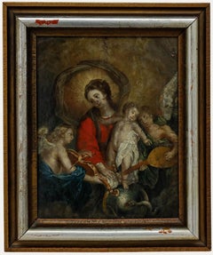 18th Century Oil - The Virgin and Child with Angelic Musicians