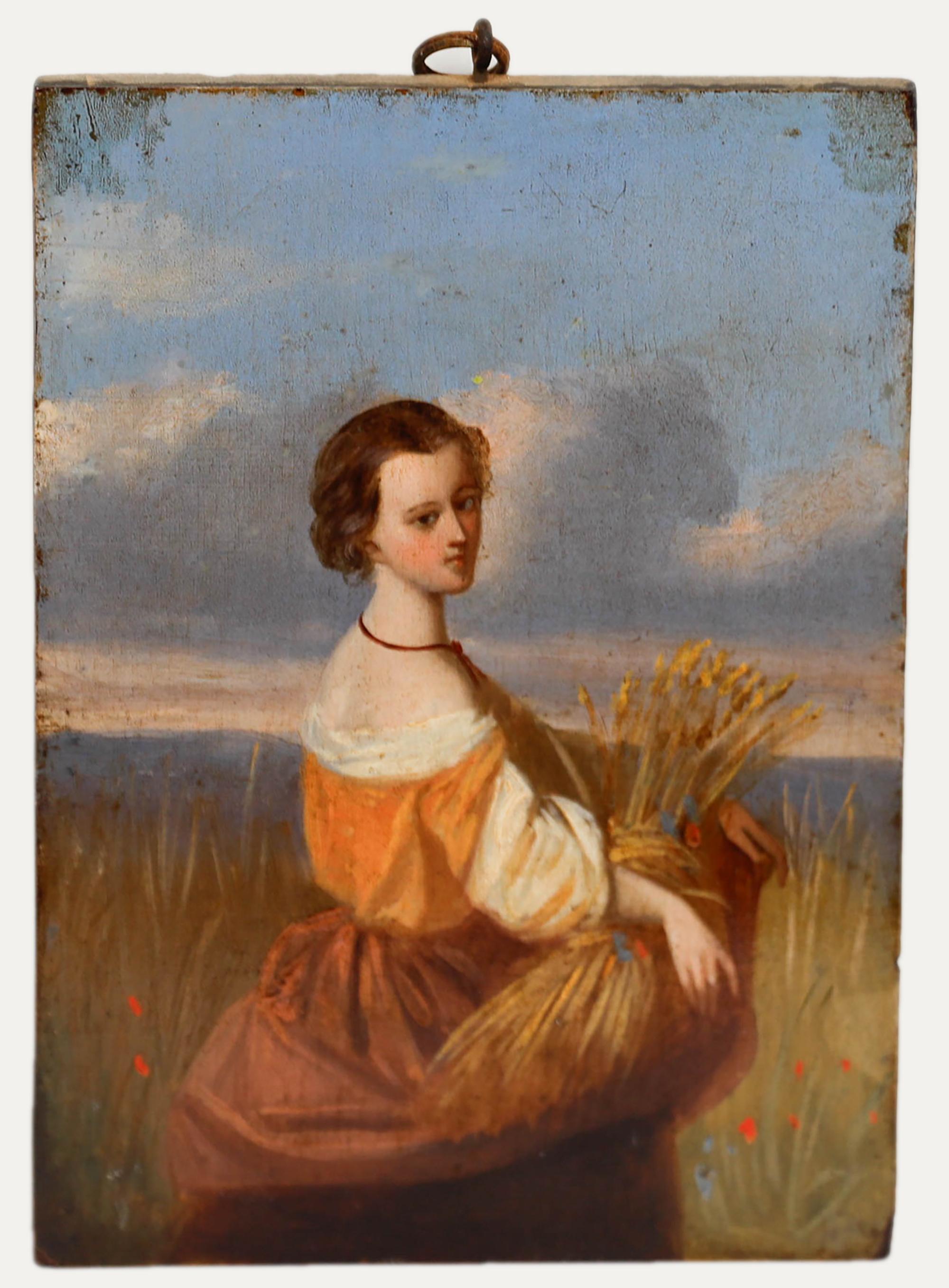 18th Century Oil - Wheat Gatherer - Painting by Unknown